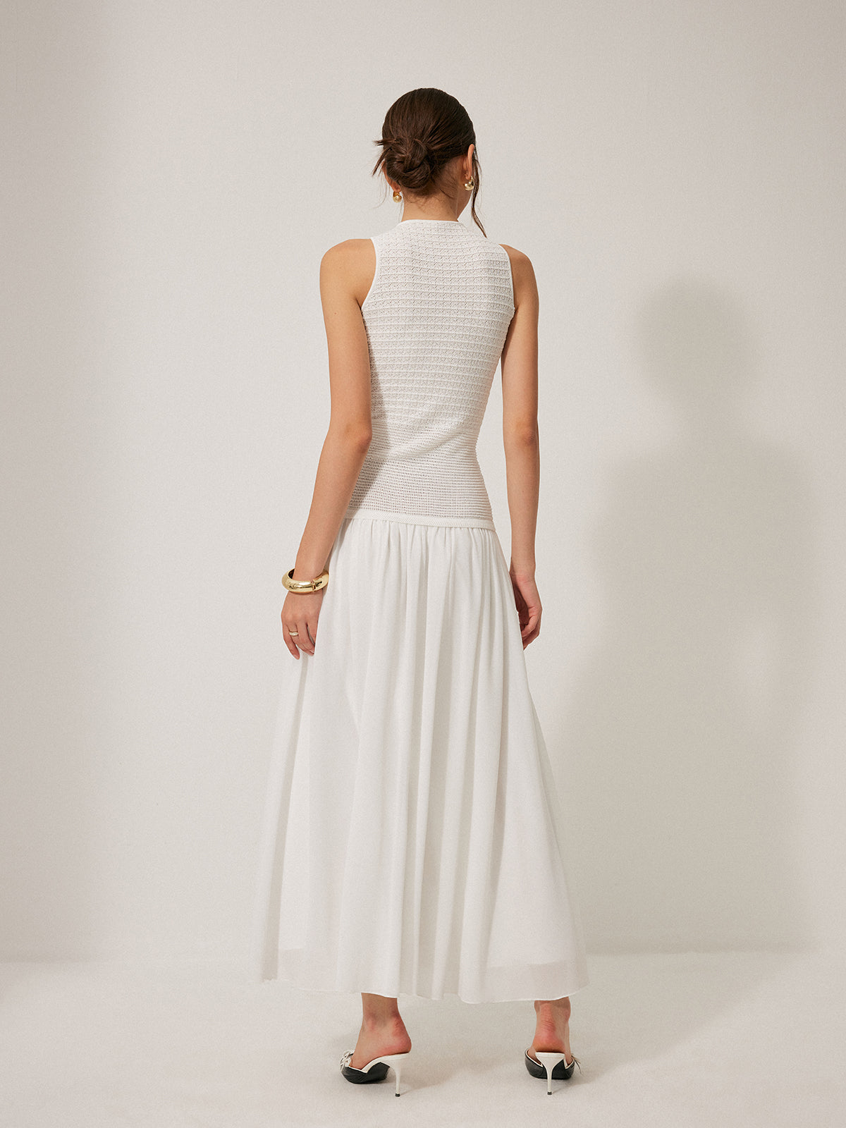 Semi-Sheer Knit Sleeveless Dress