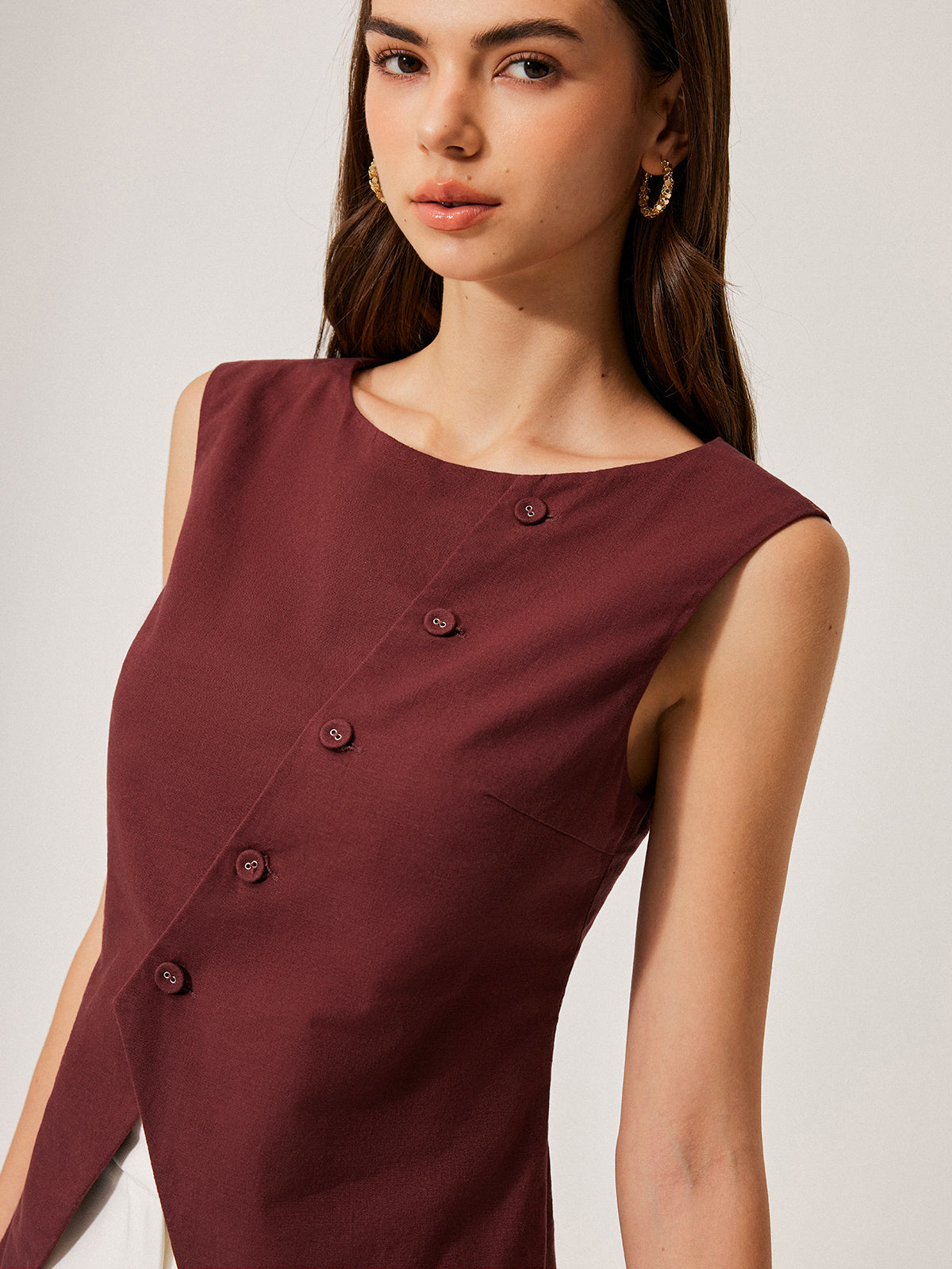 Cotton & Linen Button Detail Top