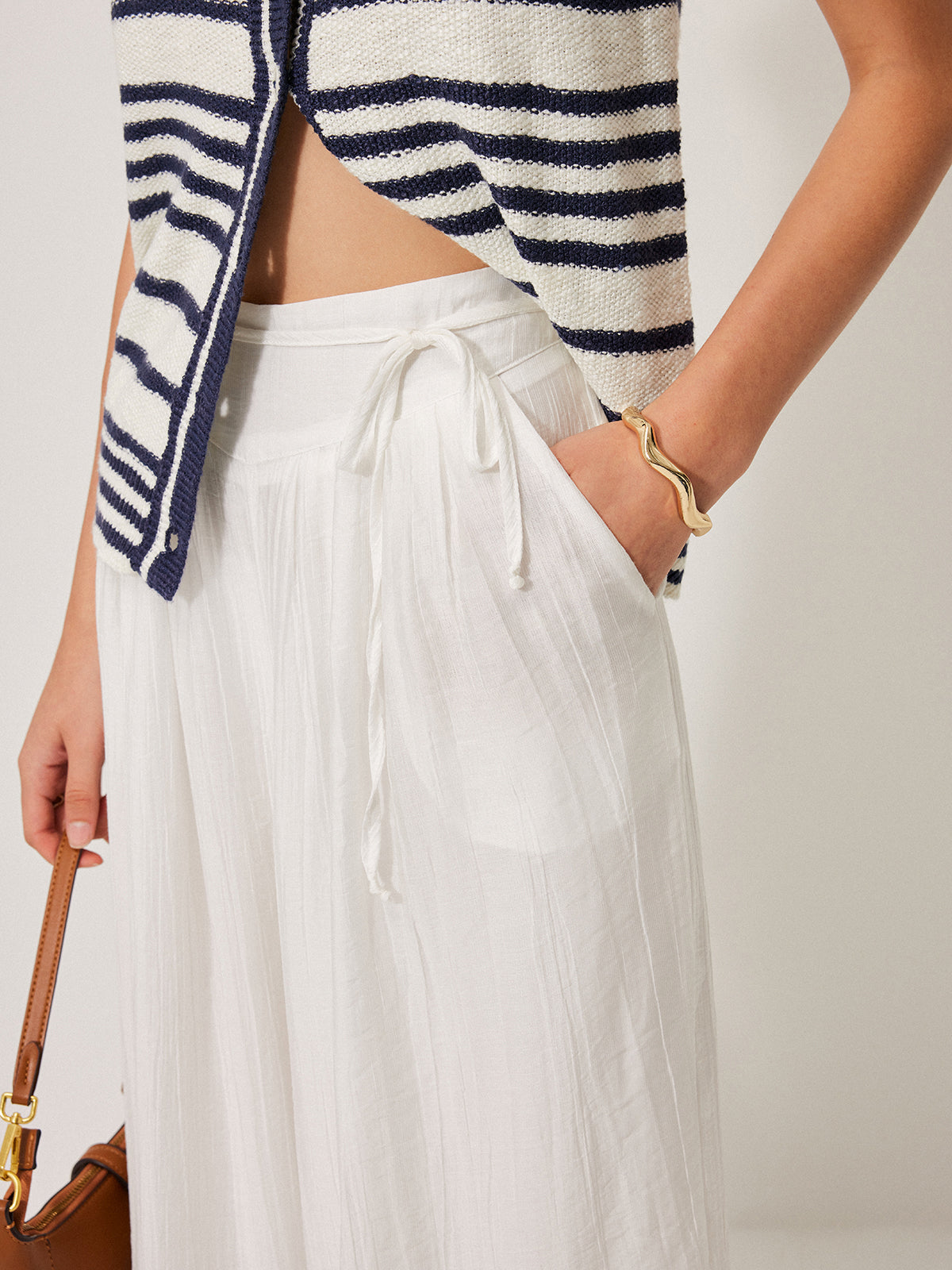 Mid-Waist Pocket Detail Tie Pants