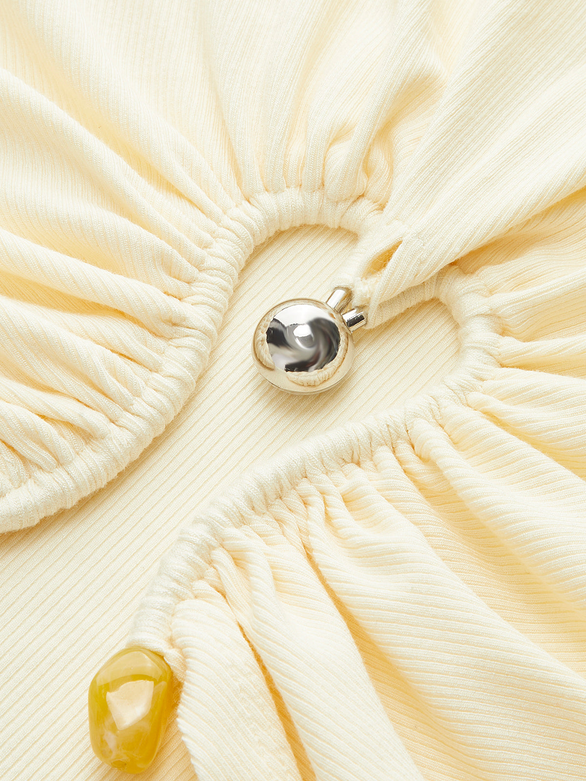 Cut-Out Ruched Metal Detail Ribbed T-Shirt