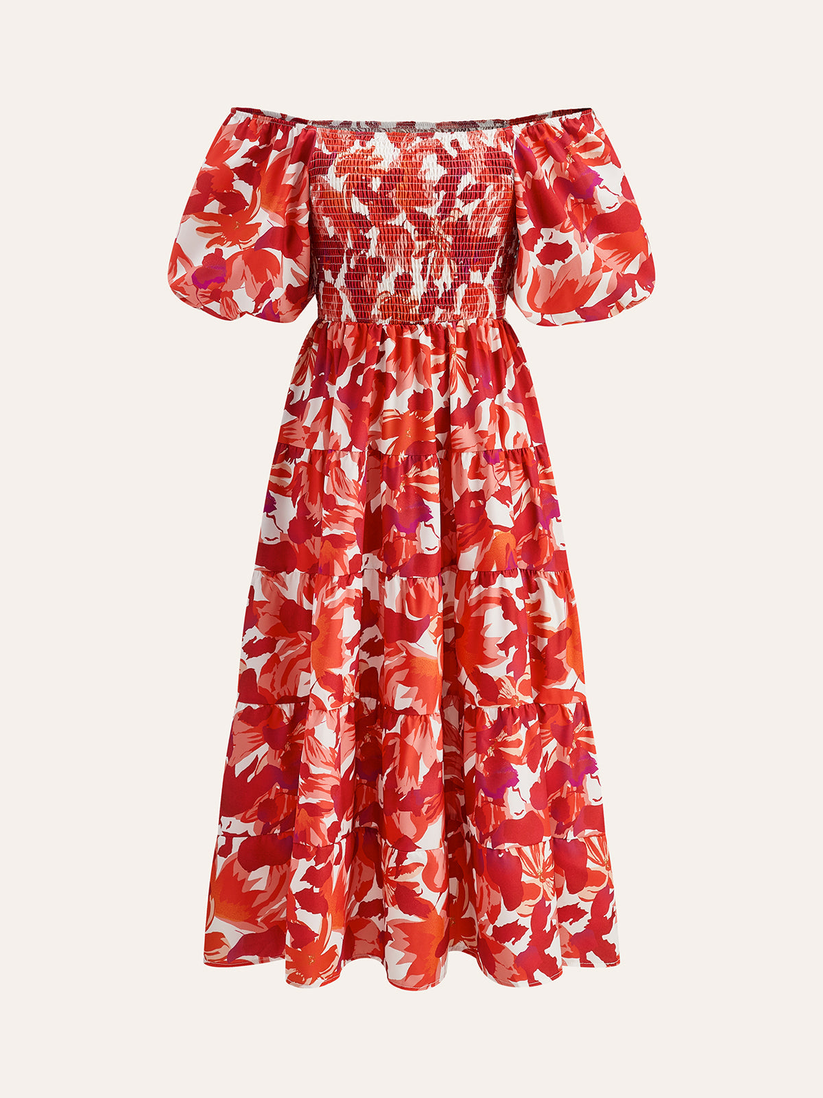 Off-Shoulder Smocked Floral Dress
