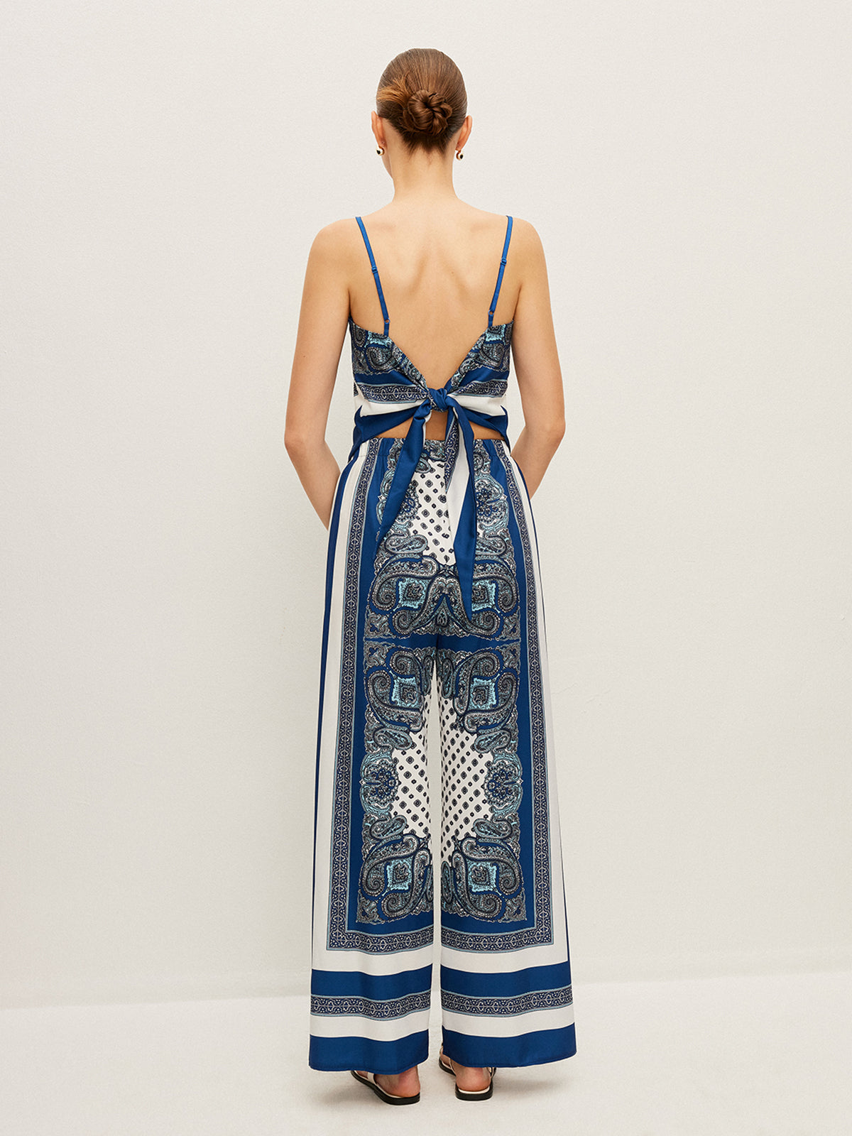 Back Tie Printed Pants Set