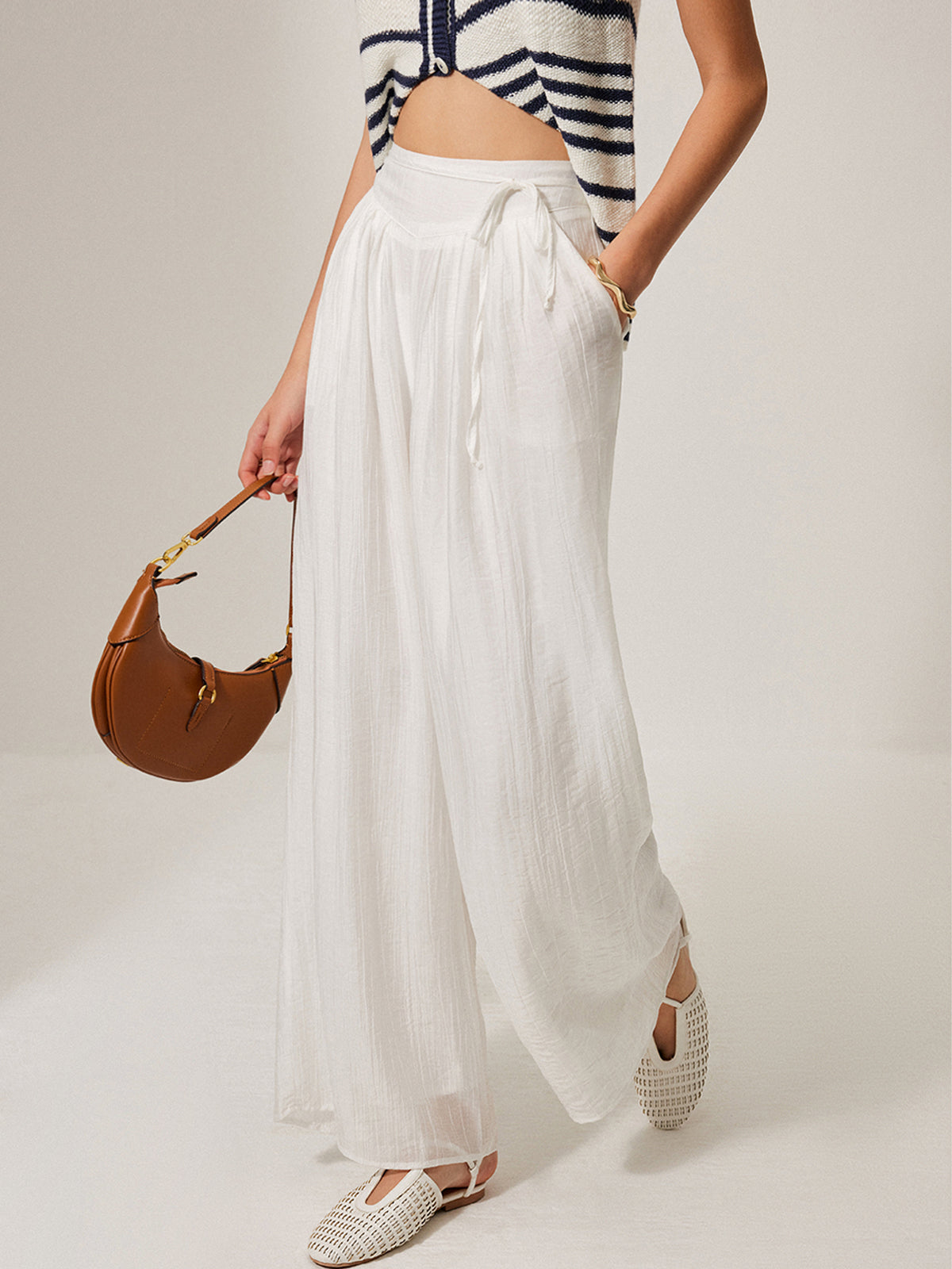 Mid-Waist Pocket Detail Tie Pants