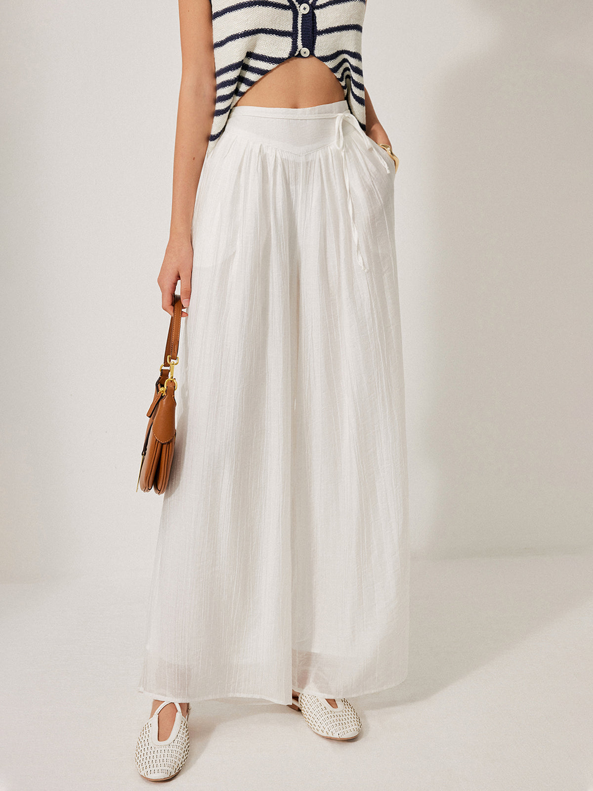 Mid-Waist Pocket Detail Tie Pants