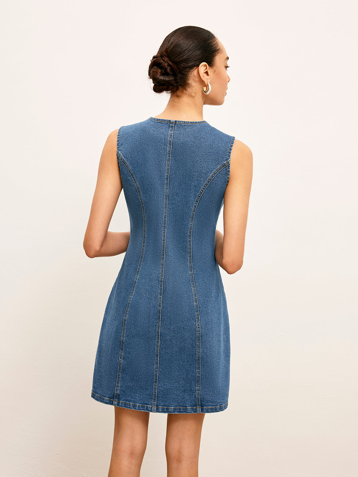 Button Detail Pockets Denim Dress