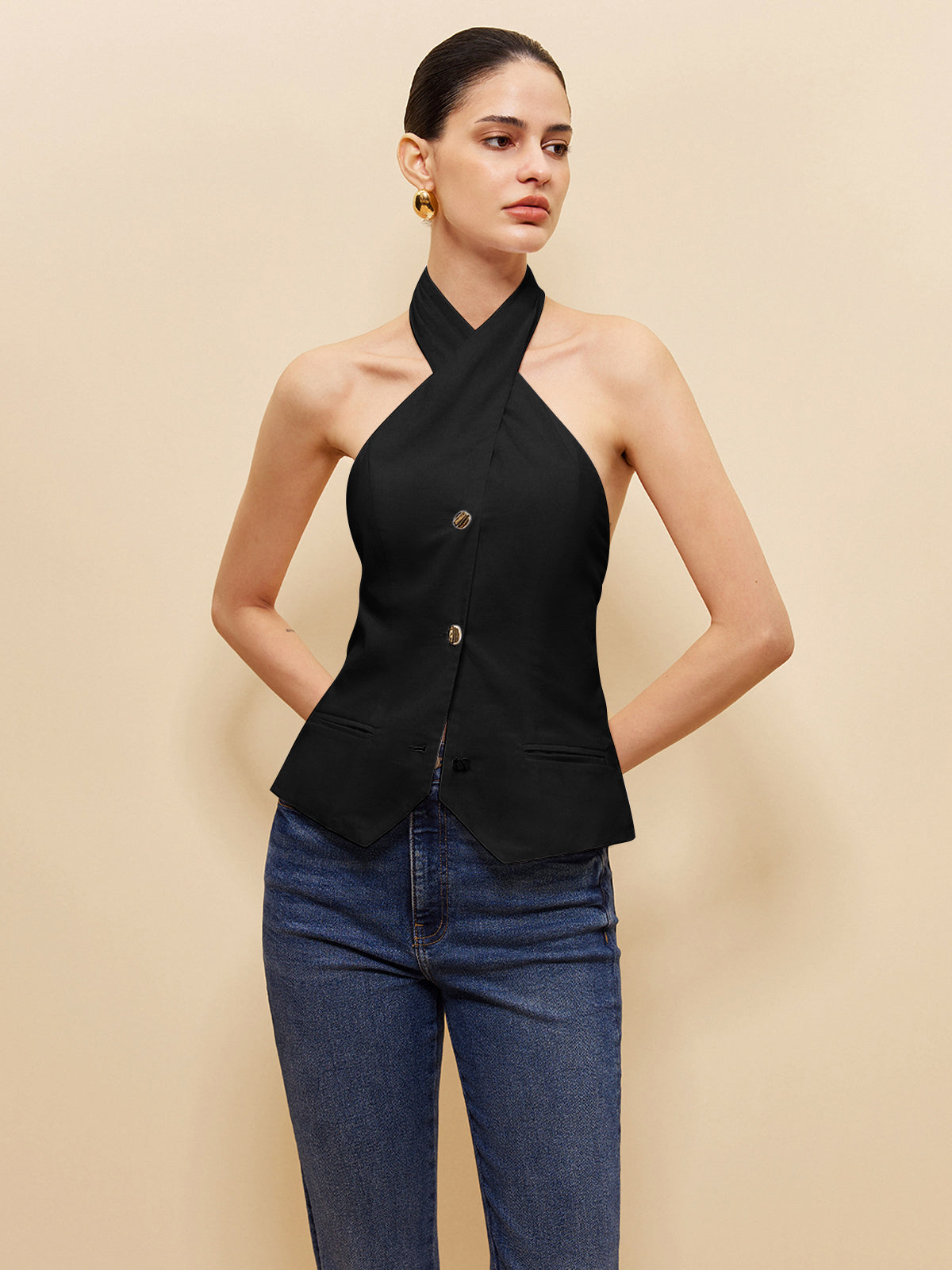 Linen & Cotton Cross Halter Top