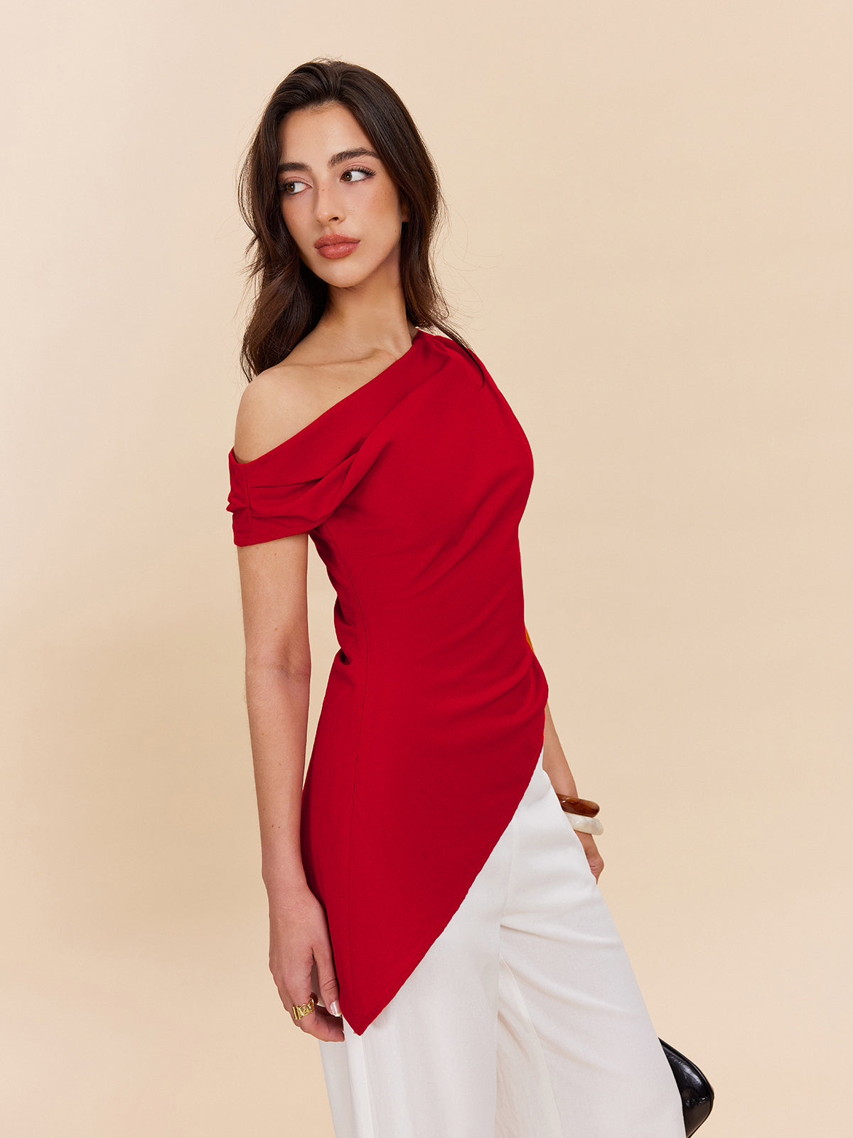 Cotton & Linen One-Shoulder Top