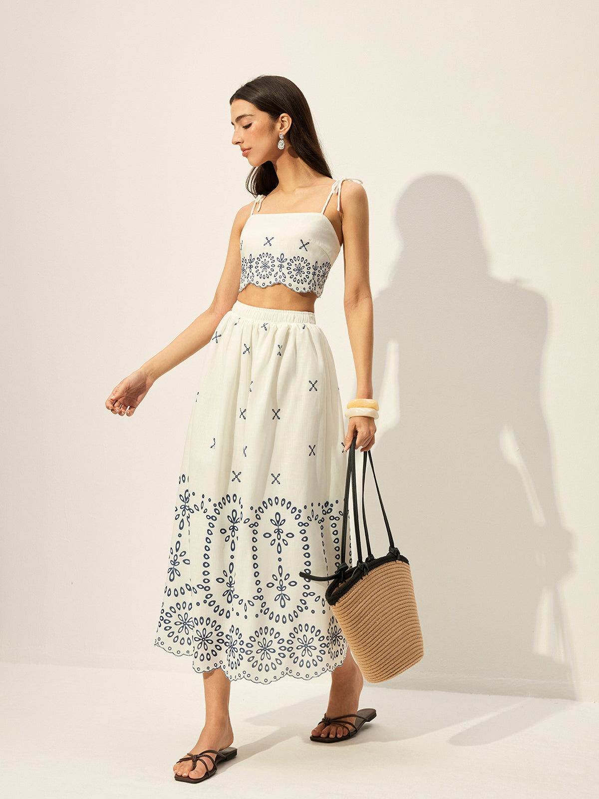 Embroidered Crop Top With Skirt Set