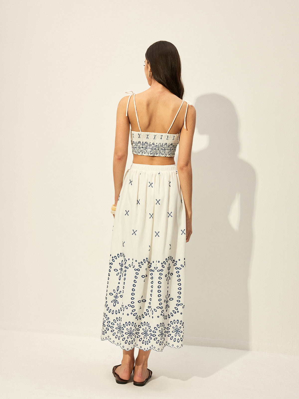 Embroidered Crop Top With Skirt Set