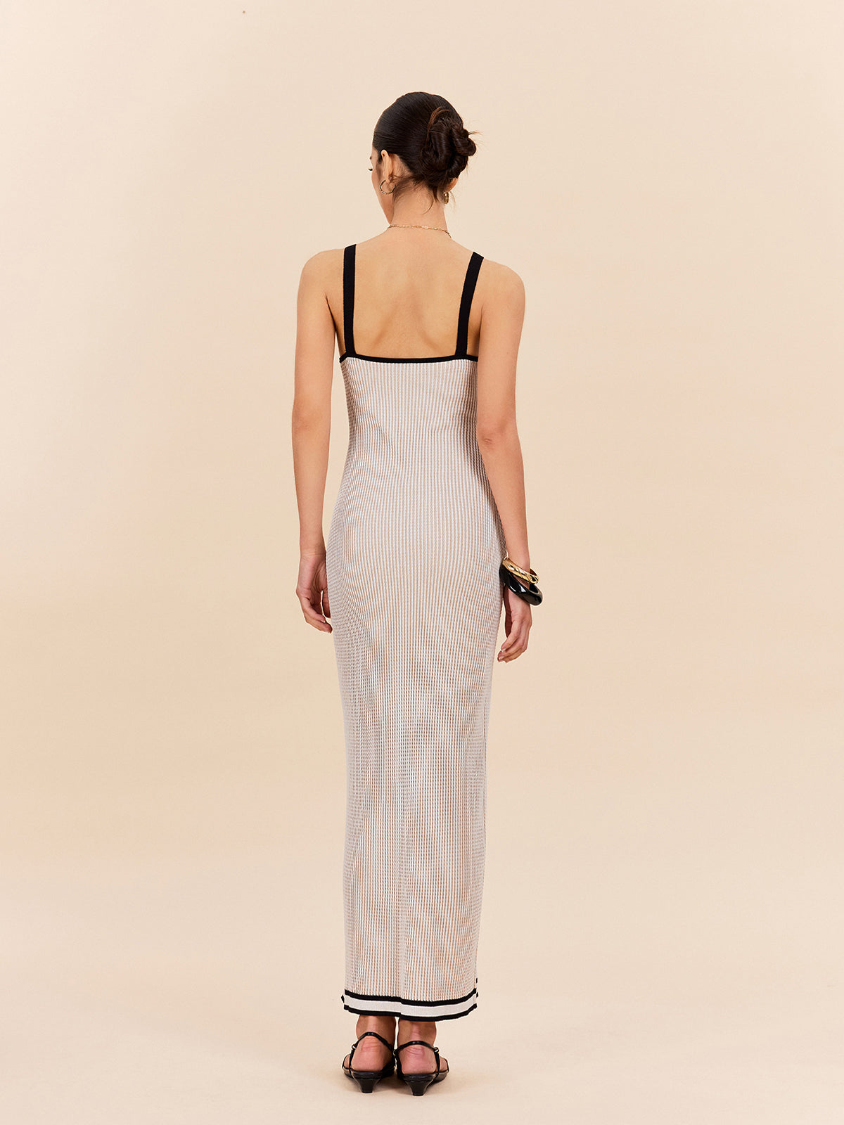 Striped Contrast Trim Spaghetti Strap Sweater Dress