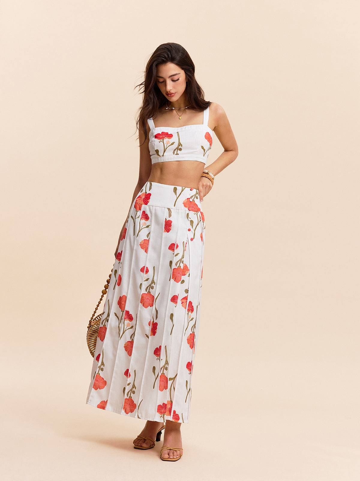 Floral Crop Top With Skirt Set