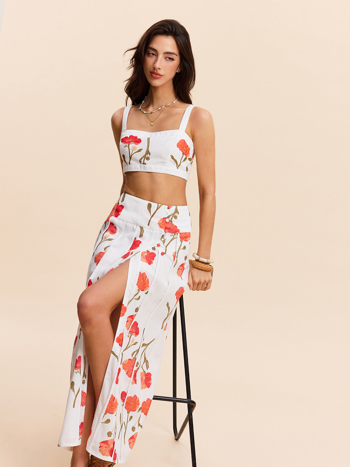 Floral Crop Top With Skirt Set