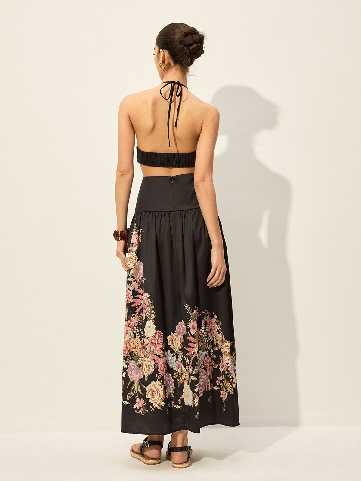 Floral Print Halter Neck Dress With Cut-Out Detail