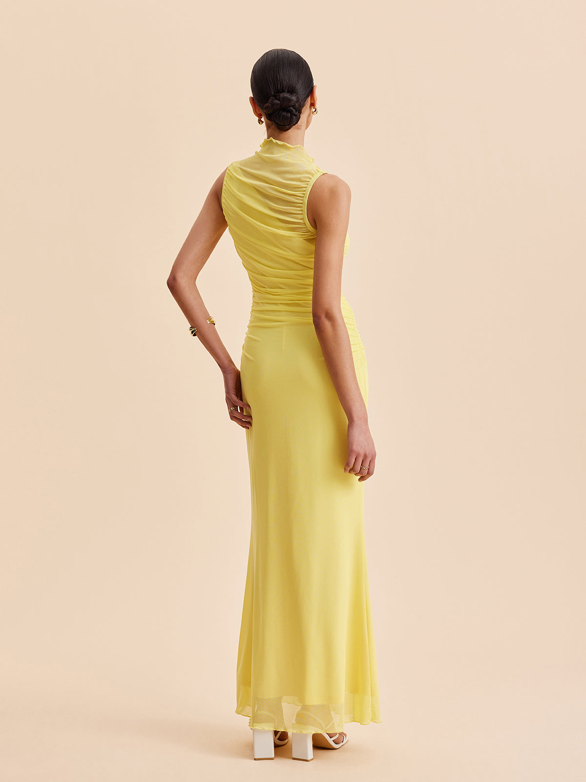 Mesh Ruched Sleeveless Dress