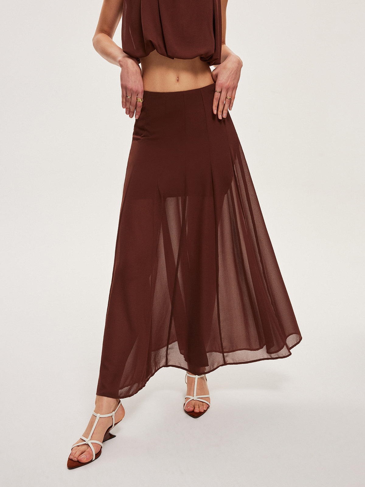 Chiffon Semi-Sheer A-Line Skirt