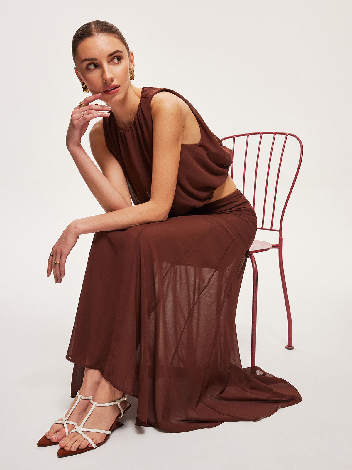 Chiffon Semi-Sheer A-Line Skirt