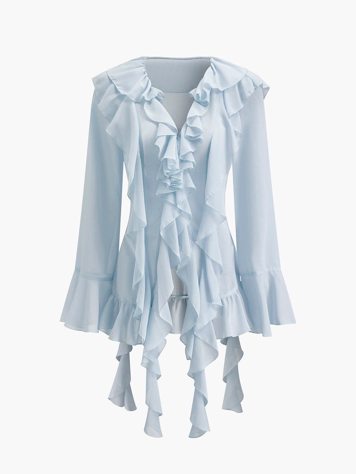Semi-Sheer Chiffon Ruffled Blouse