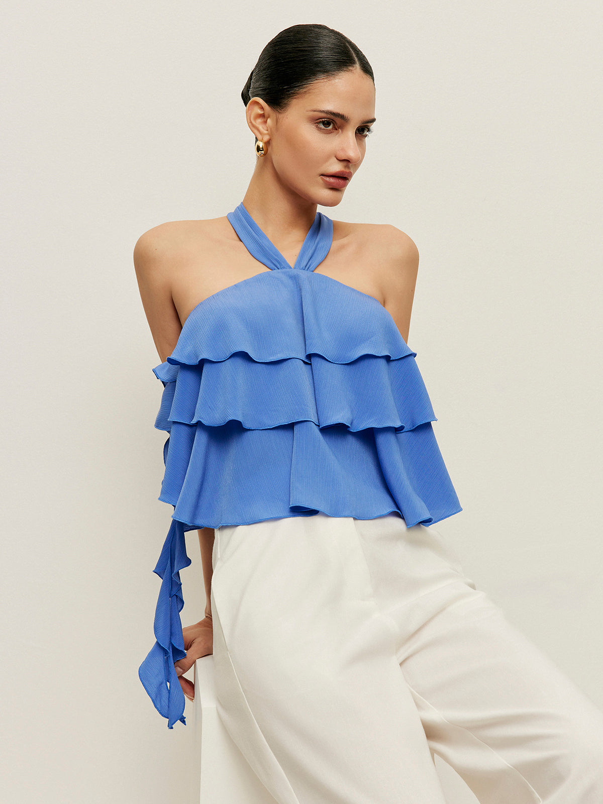 Halter Neck Ruffled Top