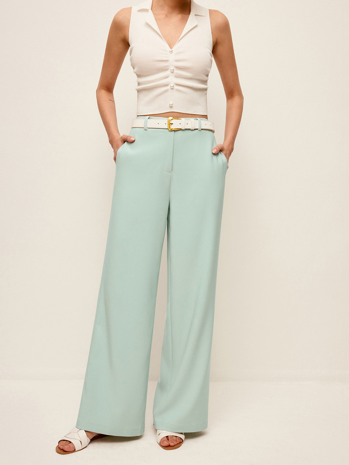 Mid-Waist Wide-Leg Pants Without Belt