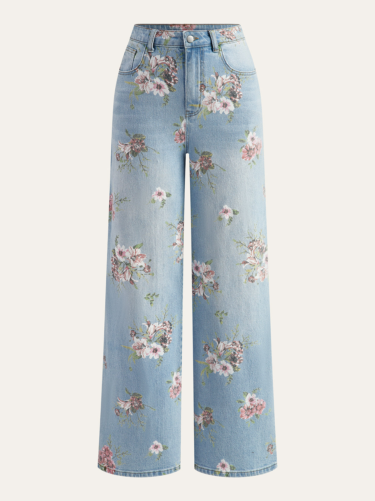 Floral Print Mid-Waist Denim Pants