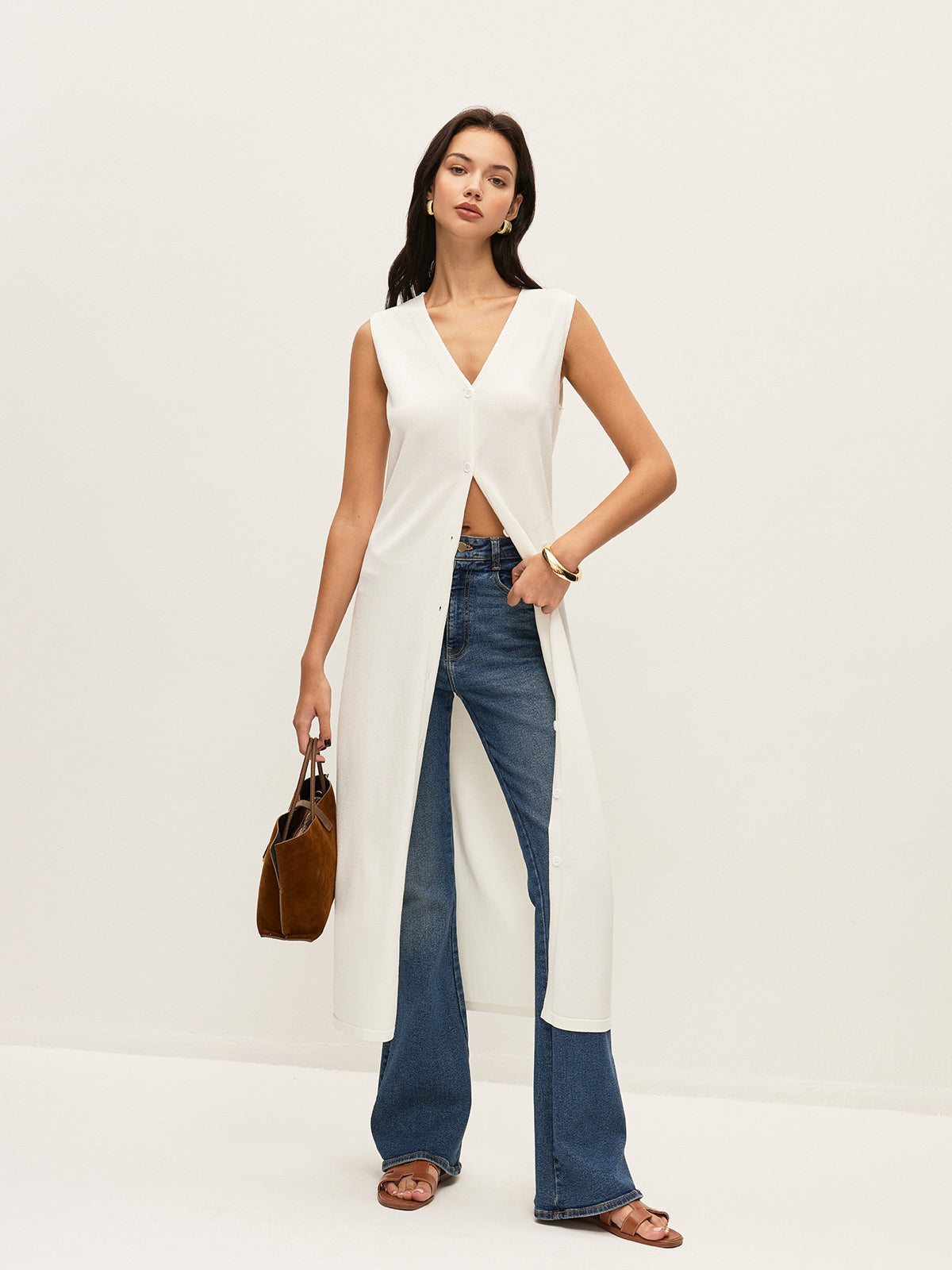 Buttoned Vest Knitted Pants Set