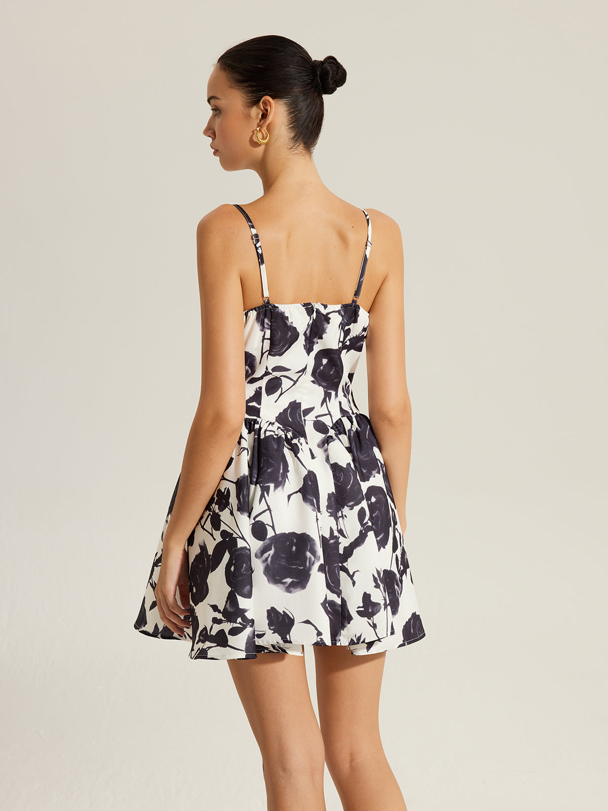 Floral Print Metal Detail Zipper Spaghetti Strap Dress