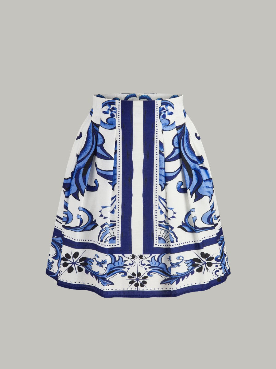 Floral Print Puff Sleeve Skirt Set With Pockets