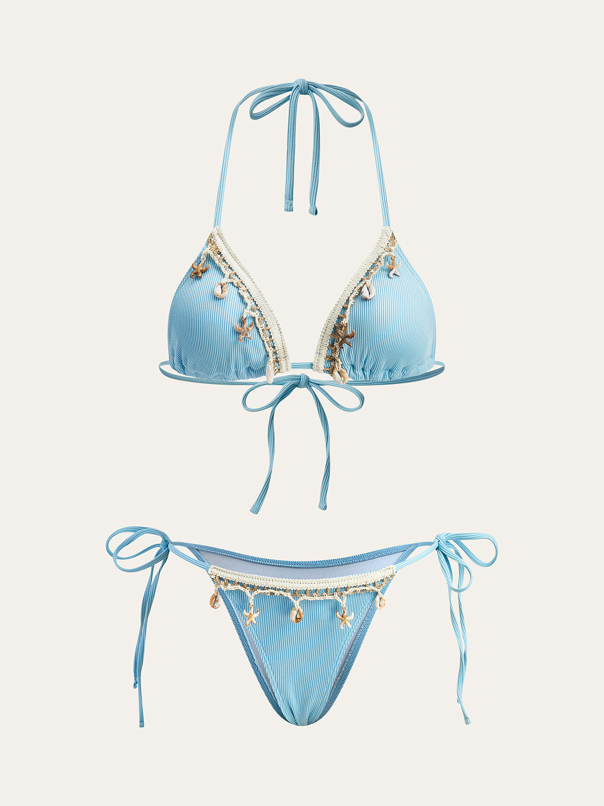 Shell Charm Trim Tie Bikini Set