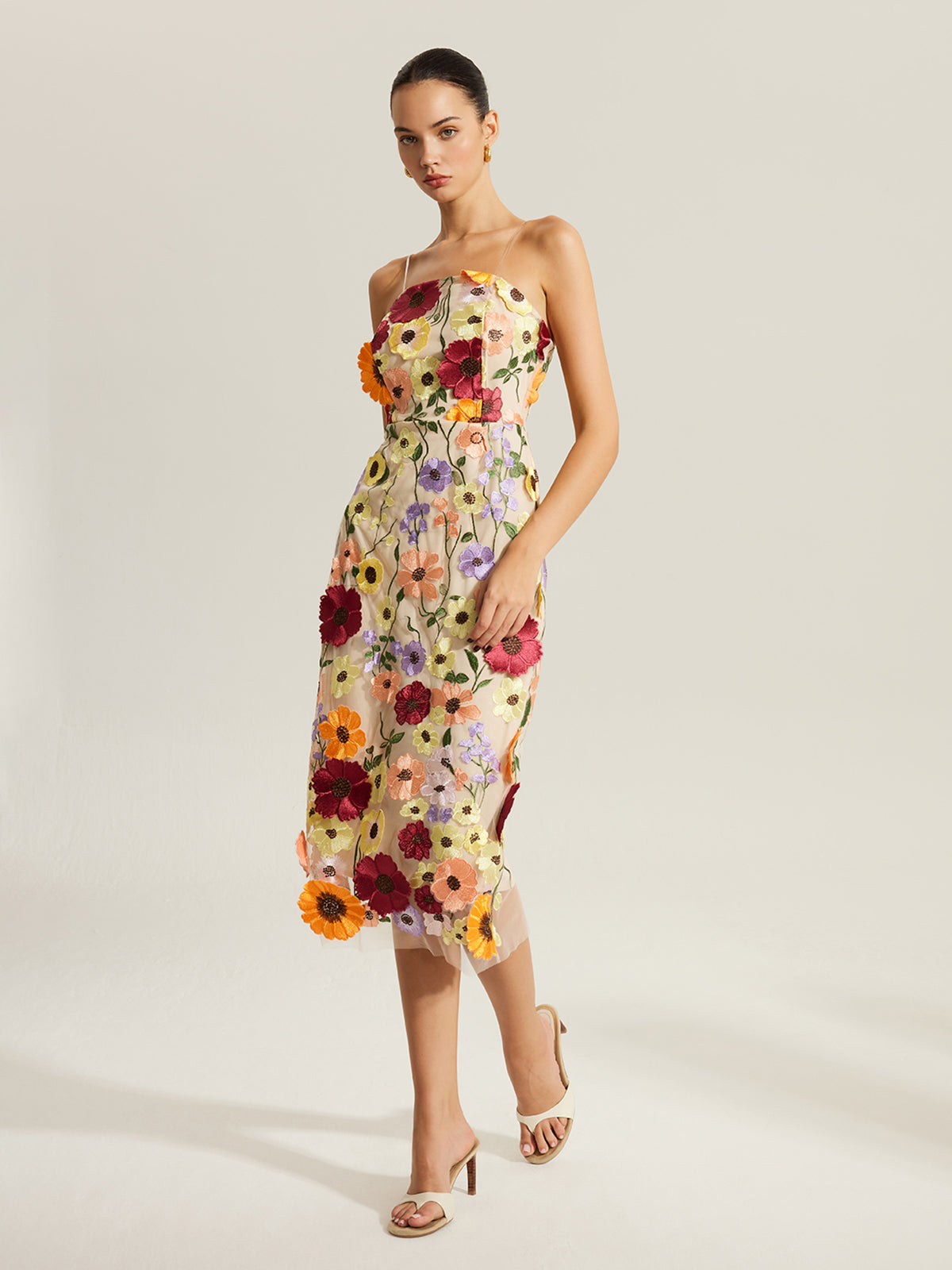 Embroidered Floral Dress With Clear Straps