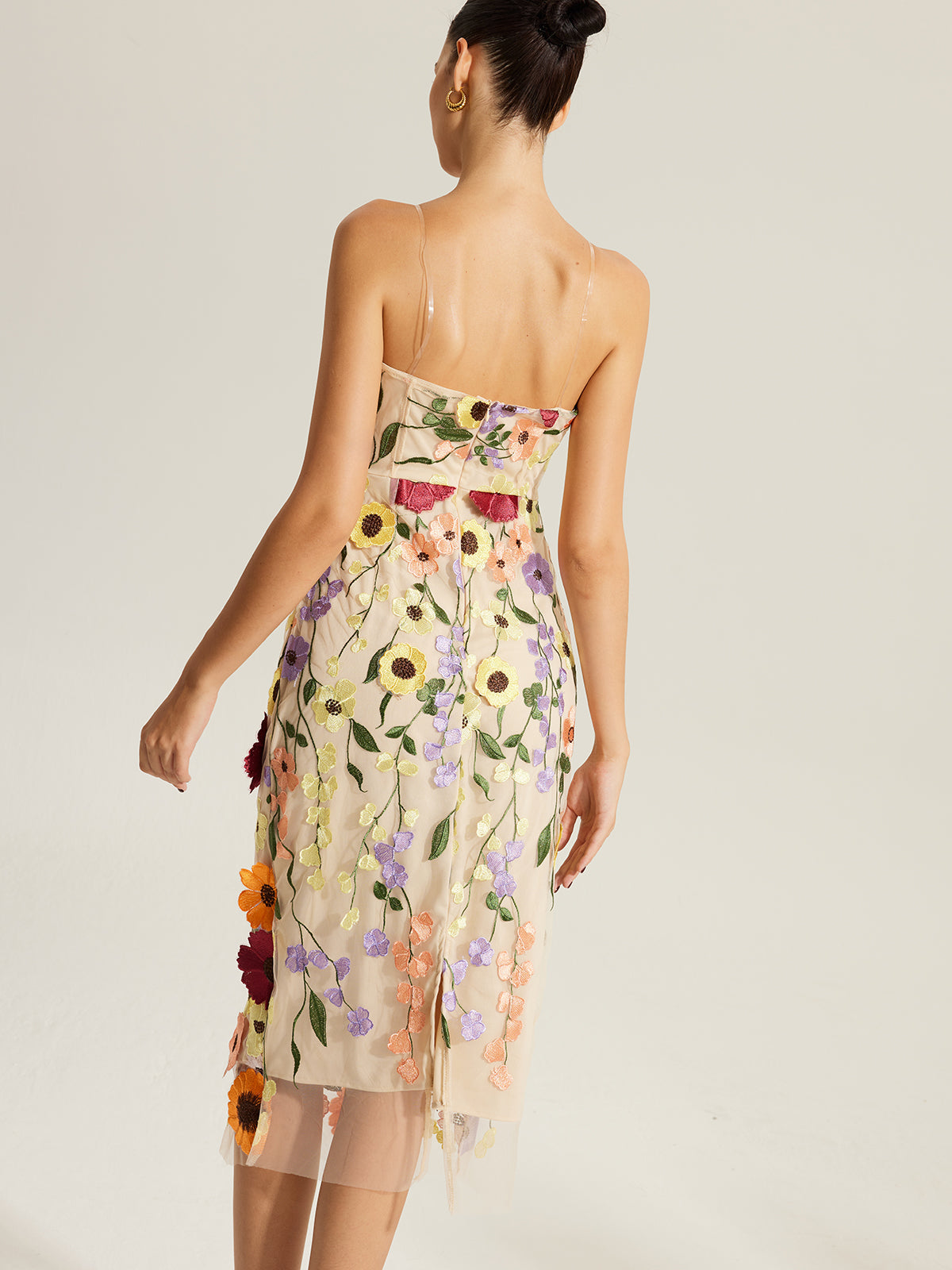 Embroidered Floral Dress With Clear Straps