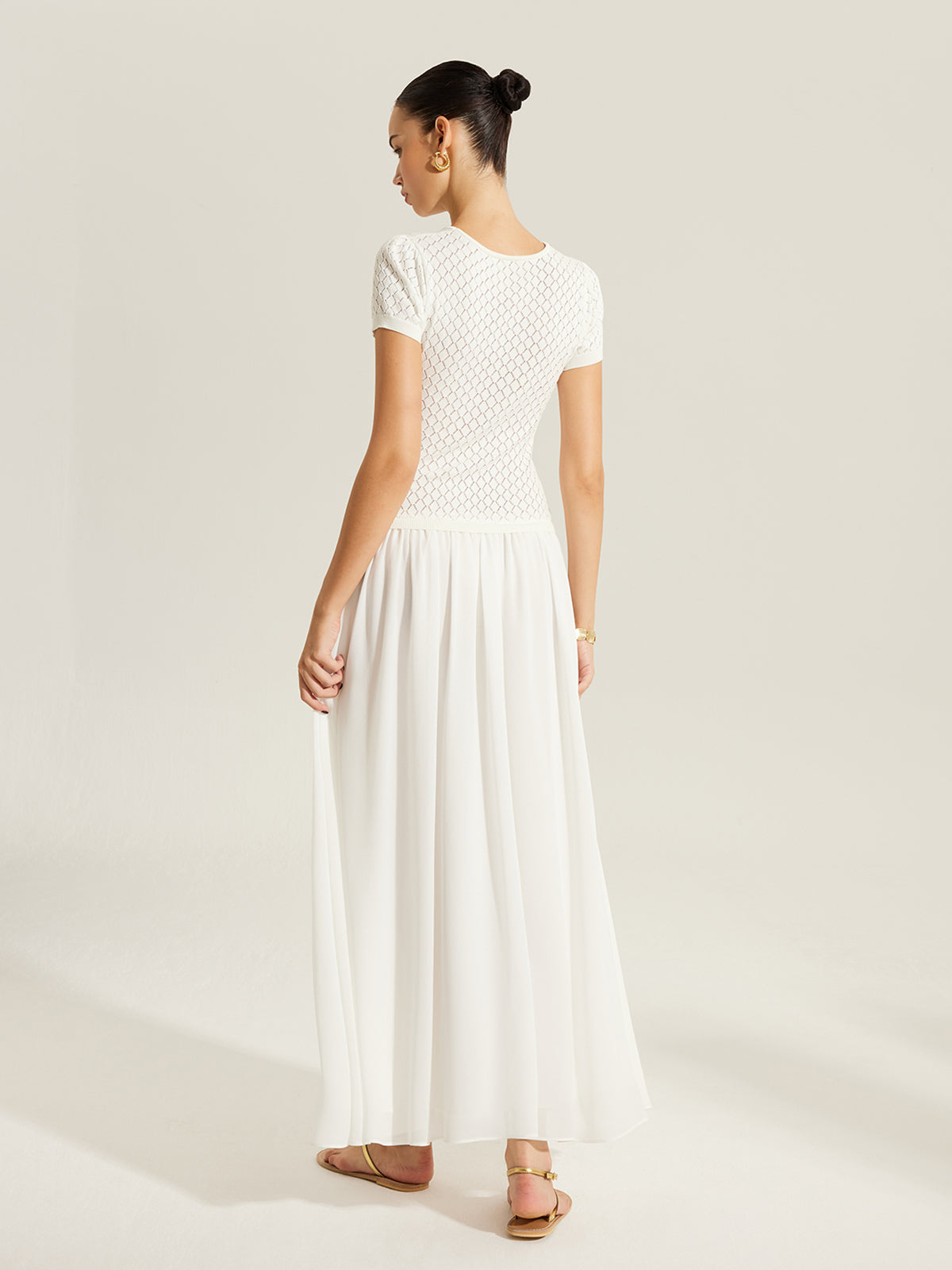 Sheer-Panel Button-Front Knit Dress