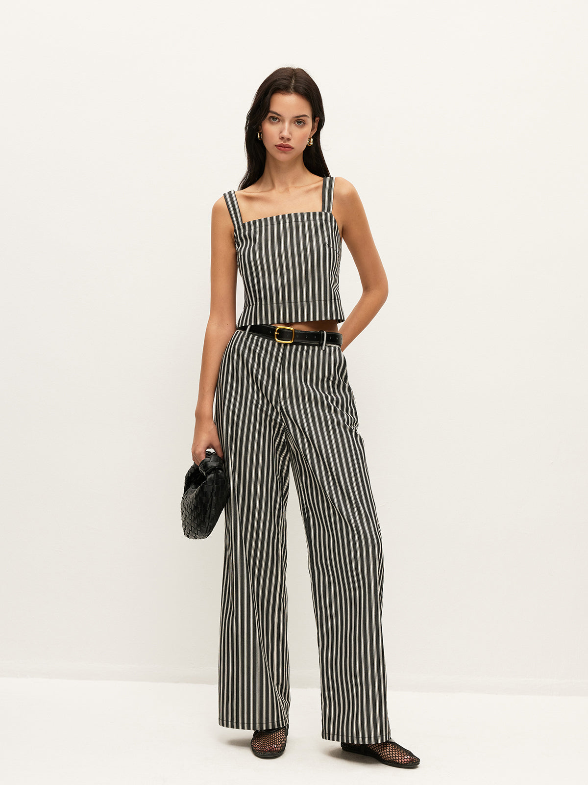 Square-Neck Pinstripe Sleeveless Top