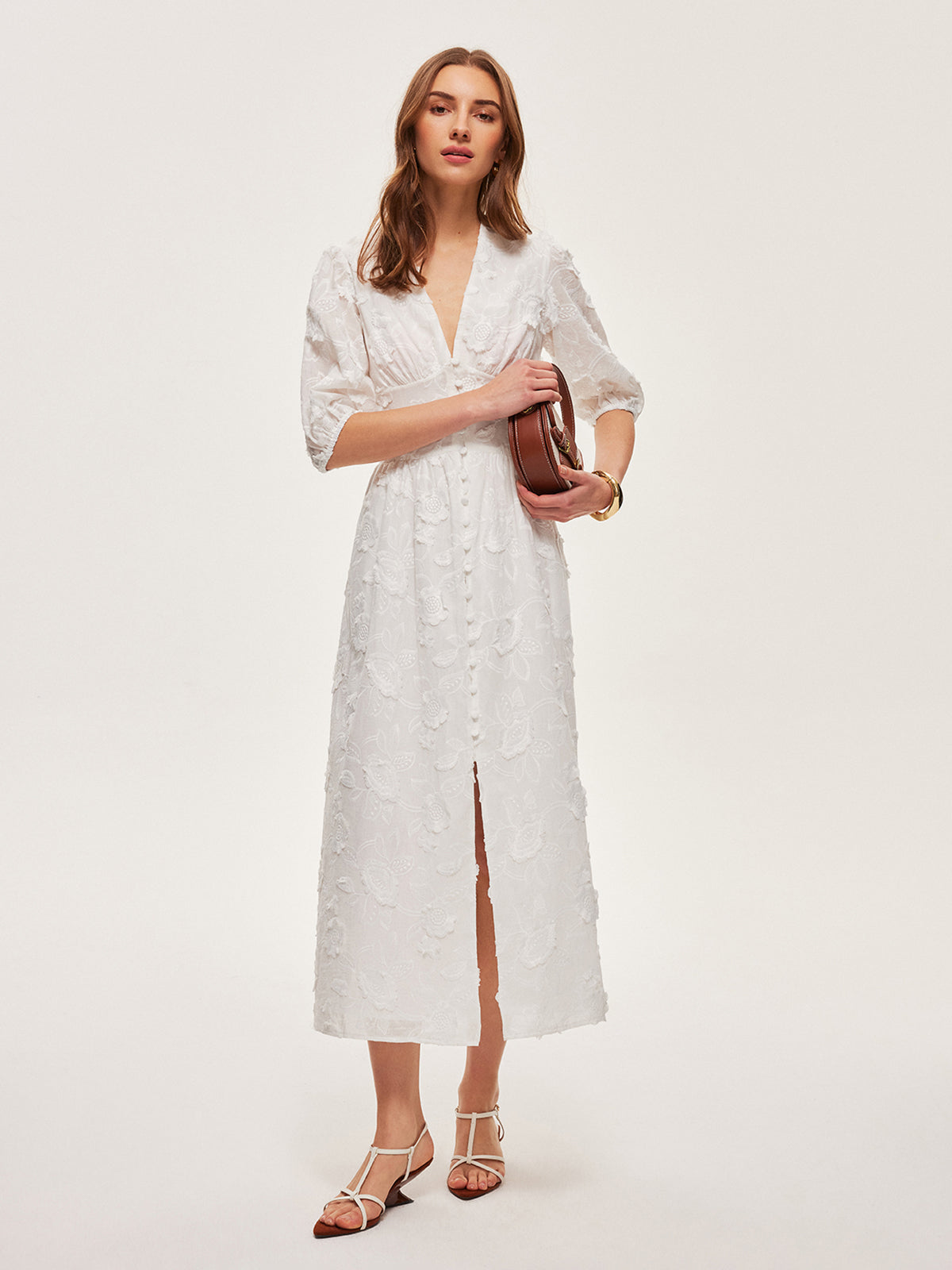 Cotton Embroidered Button-Front Dress