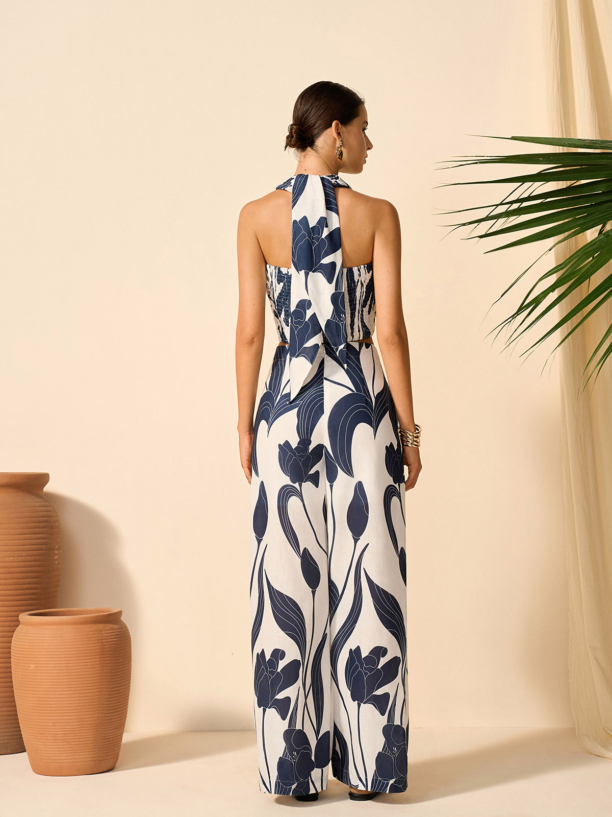 Floral Print Halter Top With Pants Set