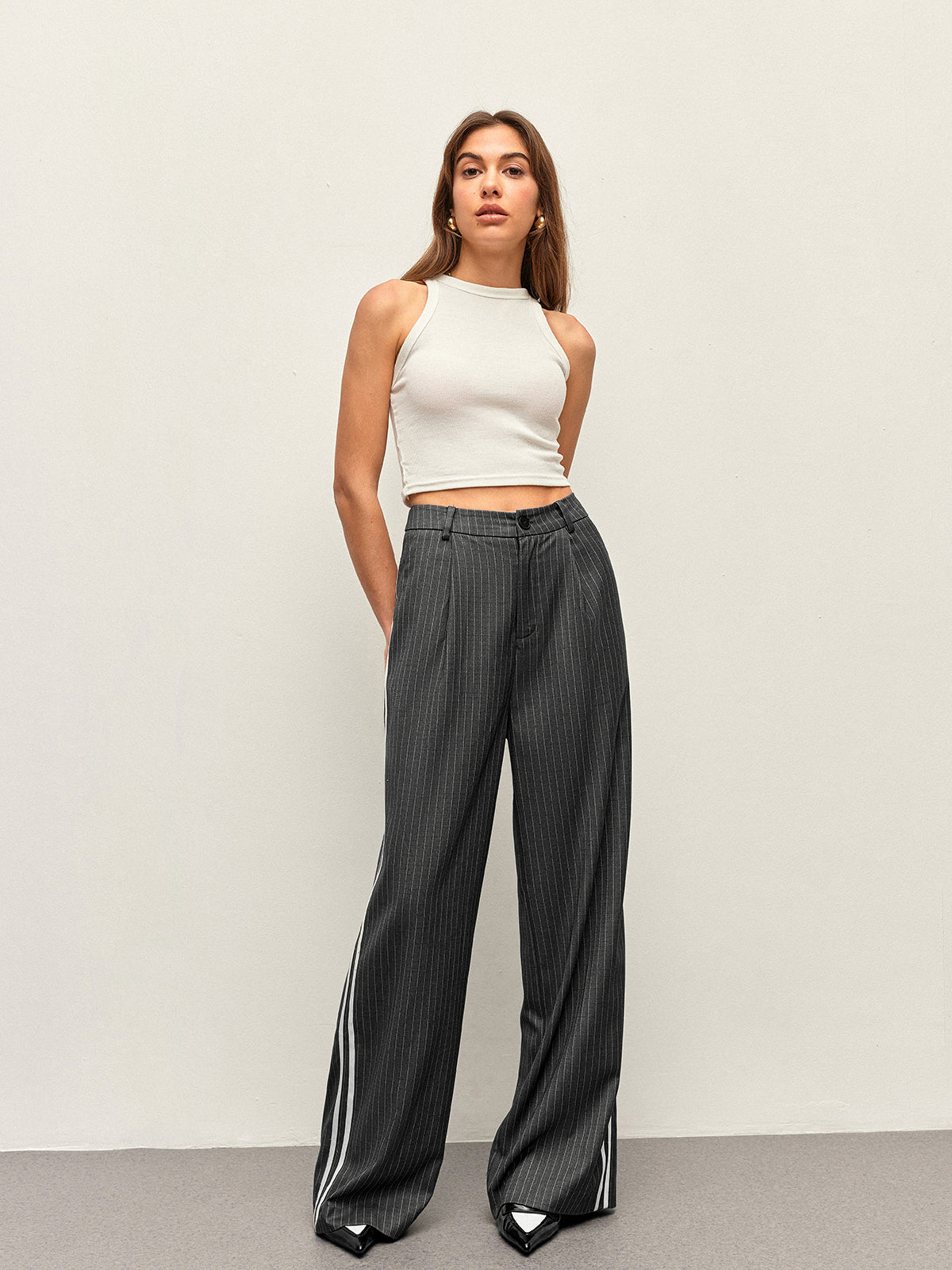 Mid-Waist Striped Panel Pants