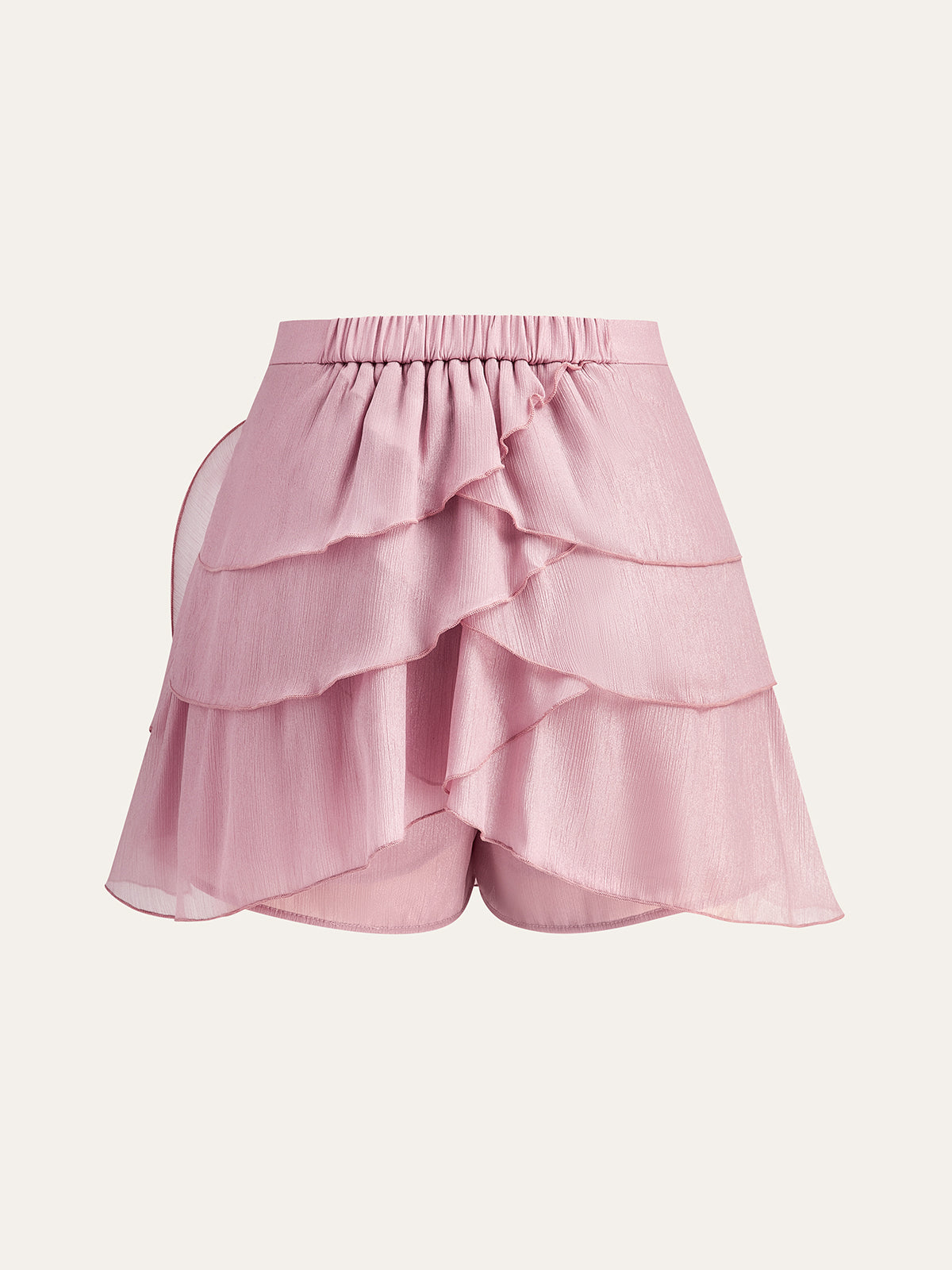 Semi-Sheer Chiffon Draped Skort With 3D Rosette