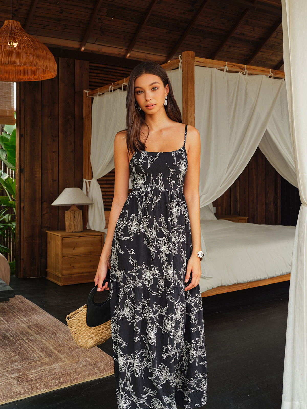 Backless Floral Print Cami Dress