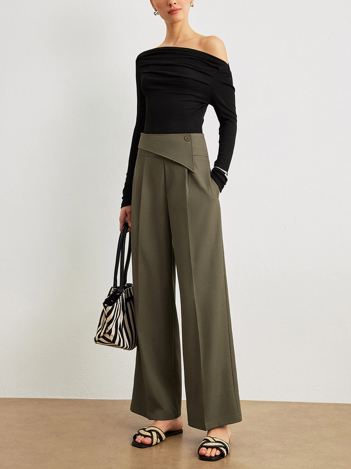 Mid-Waist Asymmetrical Design Pants