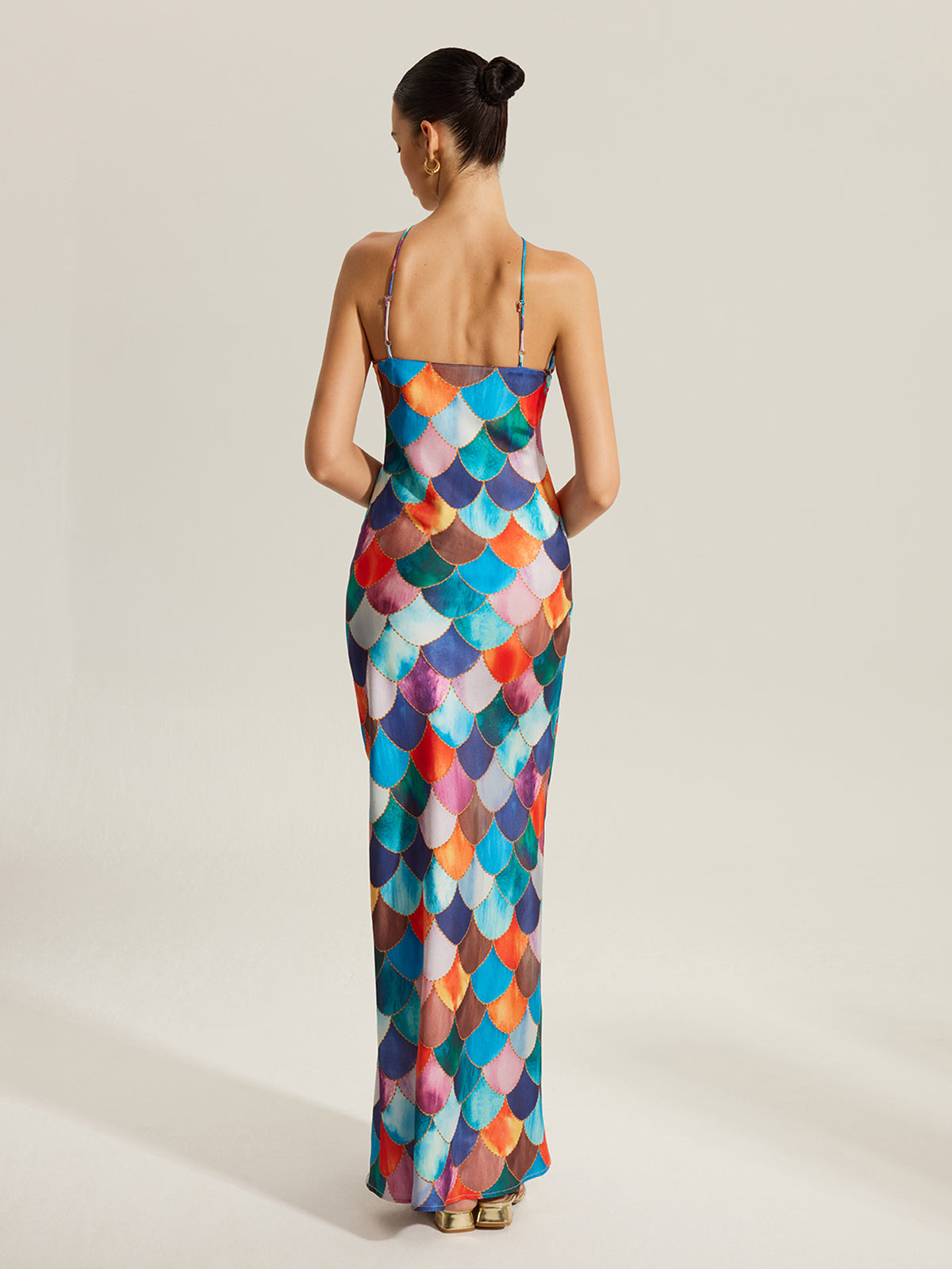 Colorful Scales Pattern Halter Dress