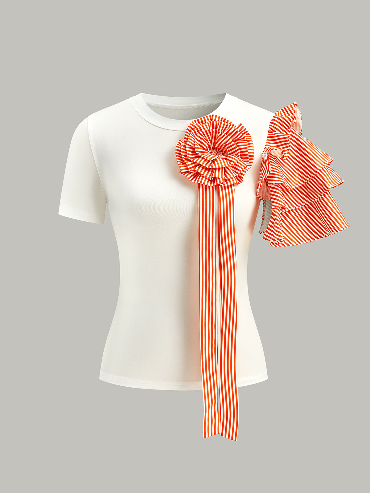 Striped Rosette Detail Top With Pants Set