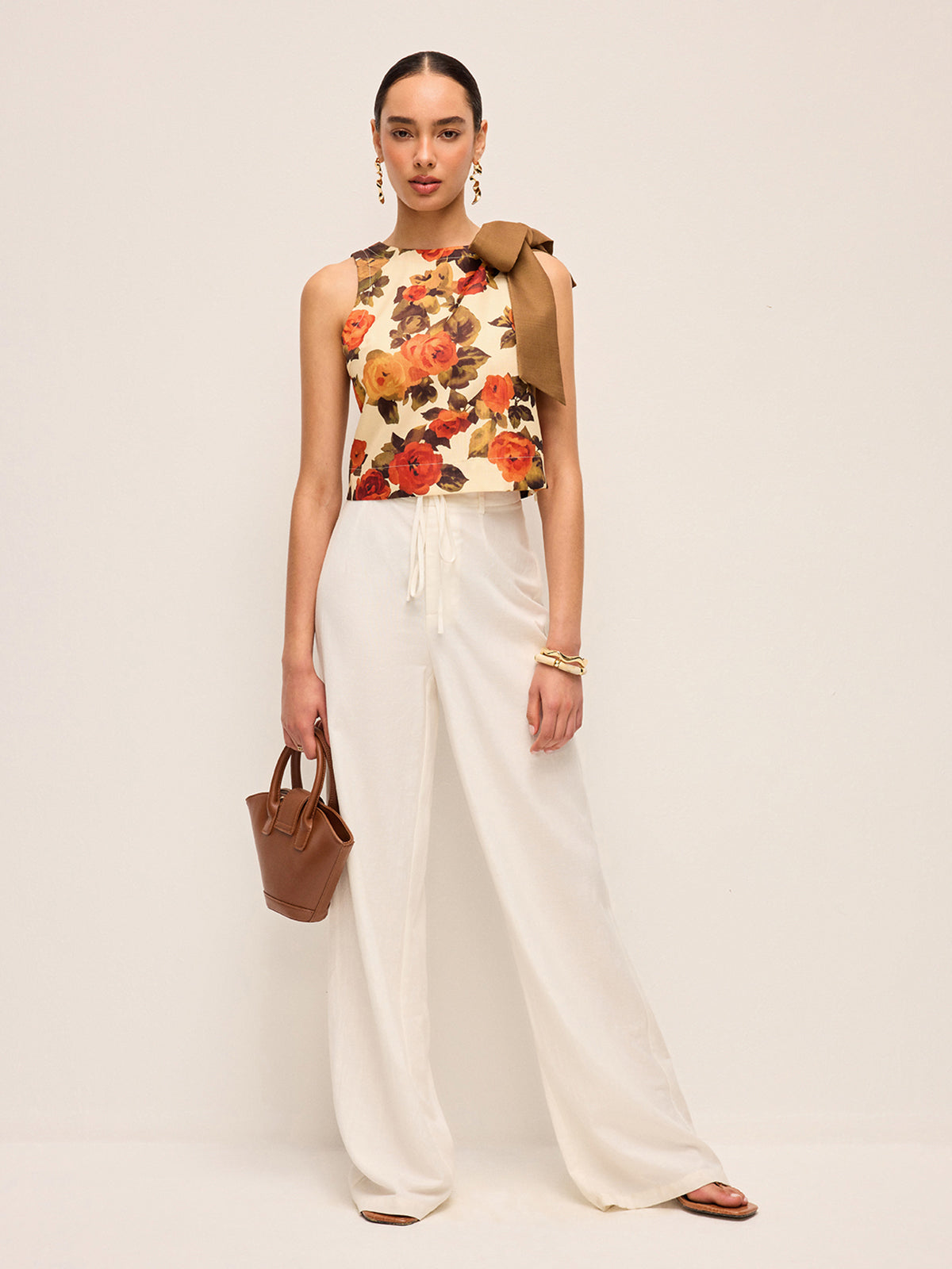 Floral Print Bow Detail Tank Top