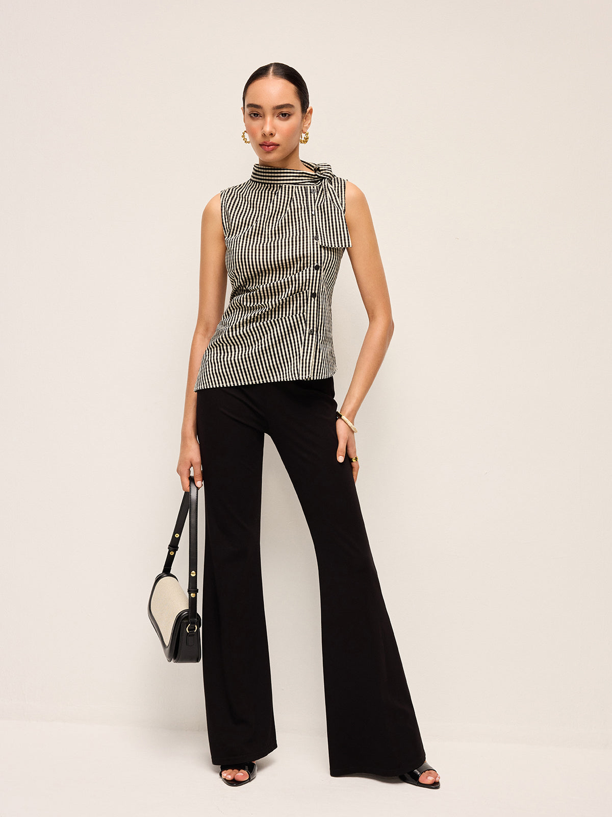 Asymmetric Neck Gingham Button Top