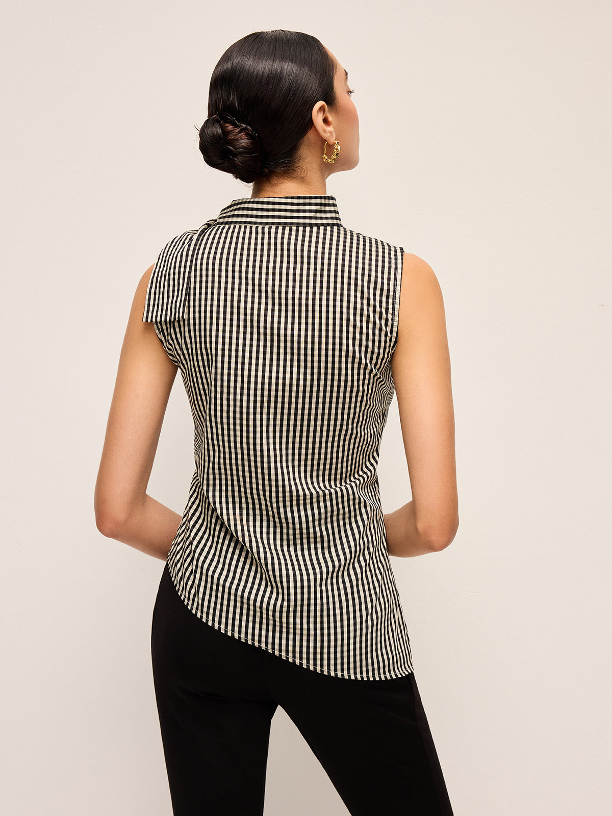 Asymmetric Neck Gingham Button Top