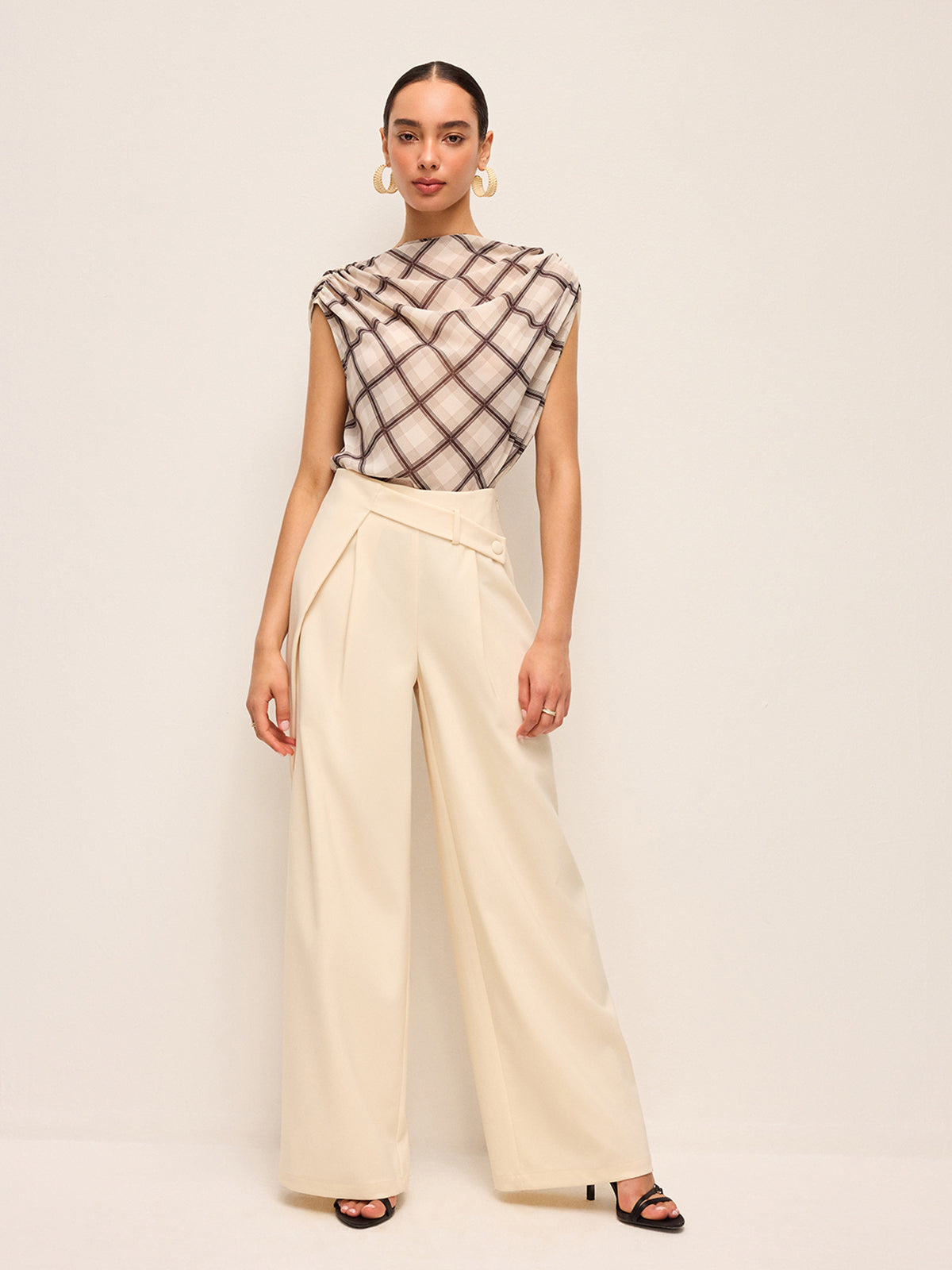 High-Waisted Wide-Leg Pants With Belted Detail
