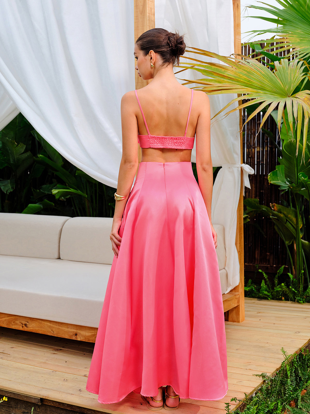 Floral Embellished Crop Top With A-Line Skirt Set