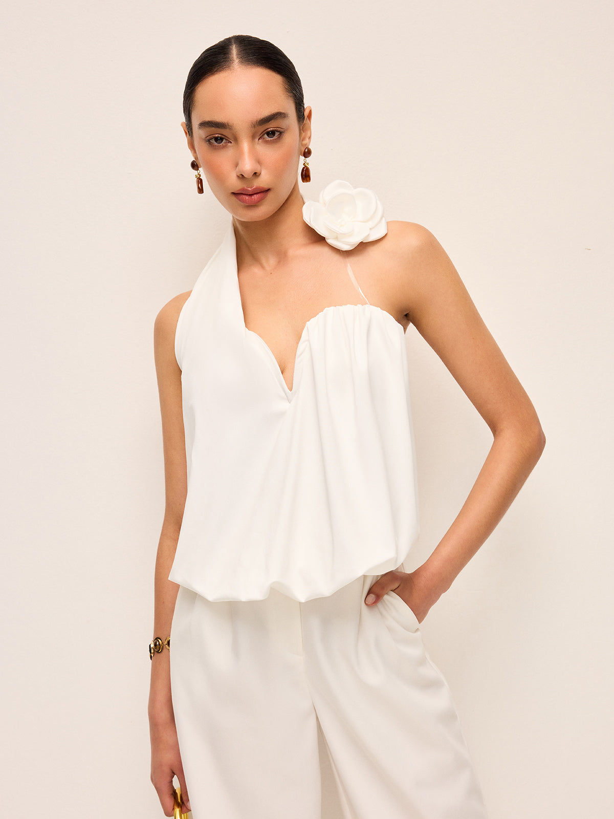 3D Floral Embellished Halter Top