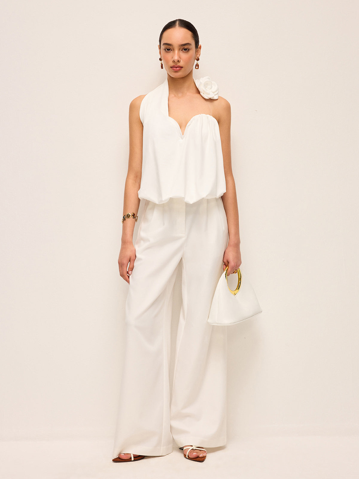 3D Floral Embellished Halter Top