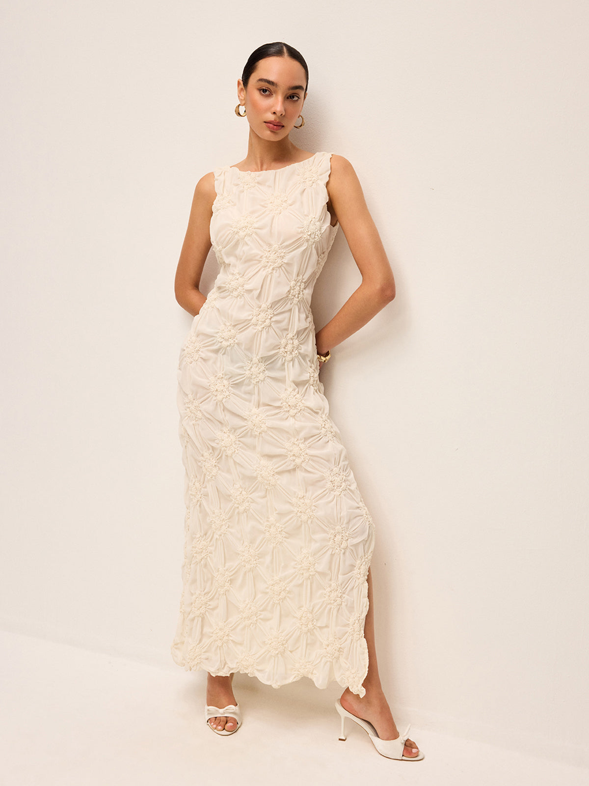 Elegant Embroidered Slit Maxi Dress