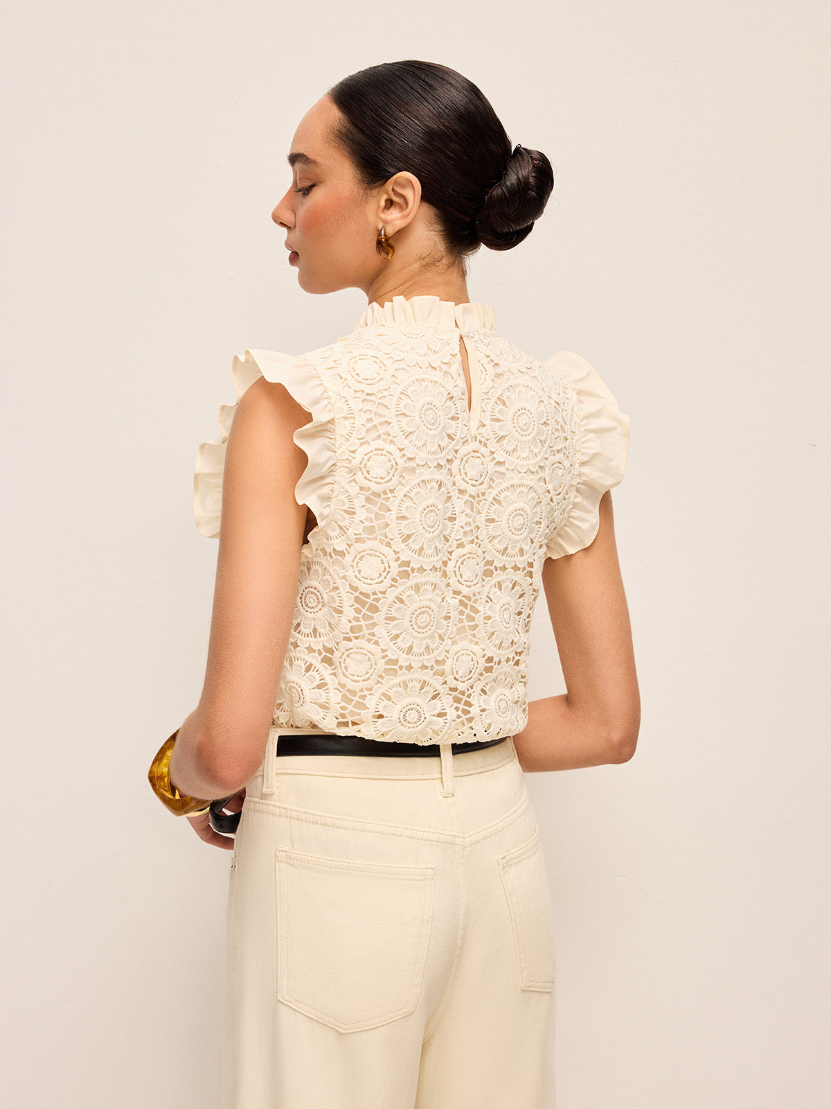 Sleeveless Crochet Lace Top With Ruffle Trim
