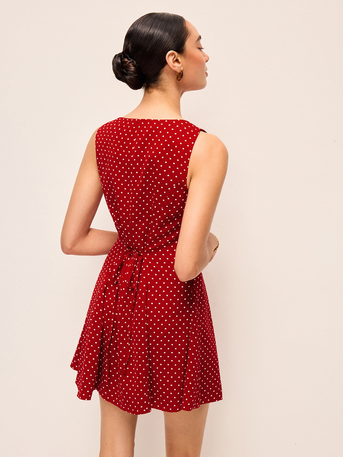 Polka-Dot Sleeveless Tie-Back Dress